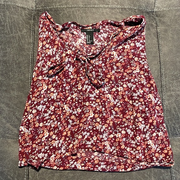 Forever21 Neck Tie Floral Crop Top - Picture 2 of 5